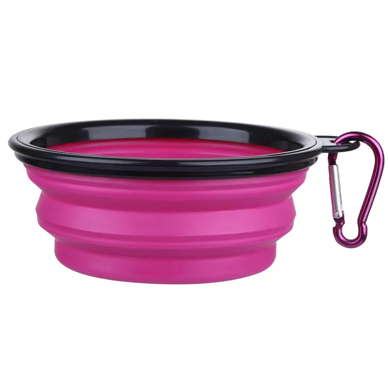 Pet owner pouring water from PluffCup into the foldable bowl