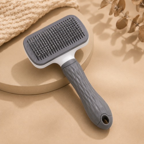 PluffBrush self-cleaning pet brush by Pluffz with one-click button